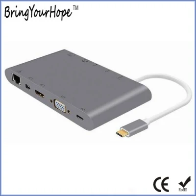 MacBook용 SD/TF 카드 리더기가 있는 Type-C-허브/HD/VGA/RJ45 도킹 스테이션(XH-HUB-008)